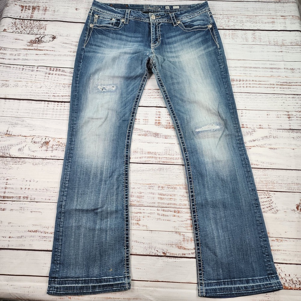 Miss Me Easy Boot Jeans Womens 36x33 JE8386EL Thick Stitch Distressed
